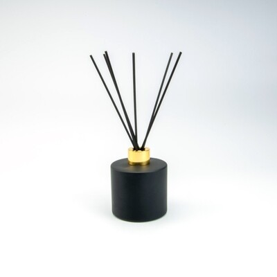 Set parfumfles cylinder zwart met gouden schroefdop + geurstokjes - 200ml