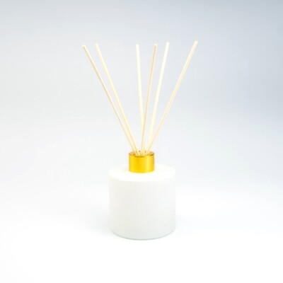 Set parfumfles cylinder wit met gouden schroefdop + geurstokjes - 200 ml