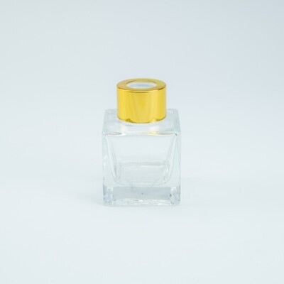 Parfumflesje vierkant transparant gouden dop