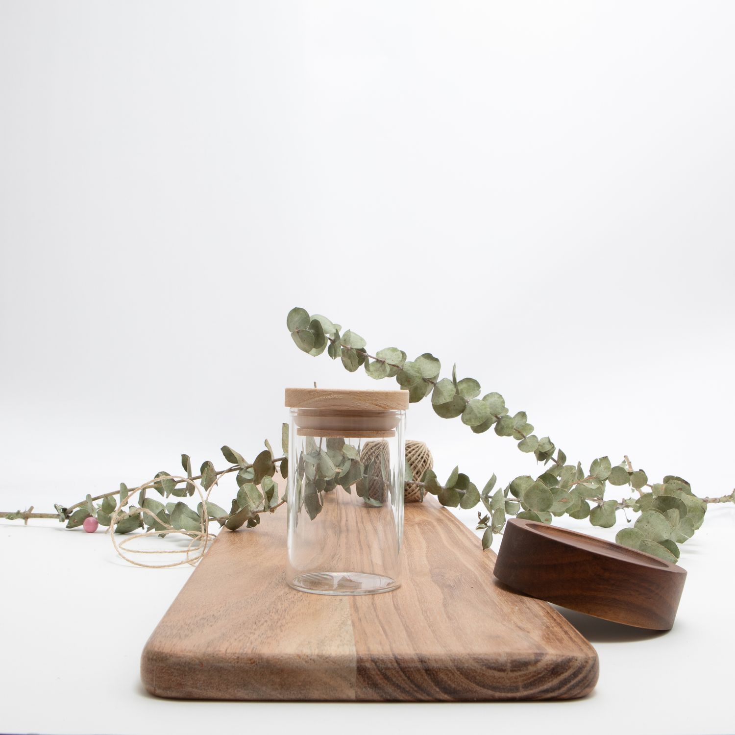 Glazen Cylinder Potje Met Houten Deksel