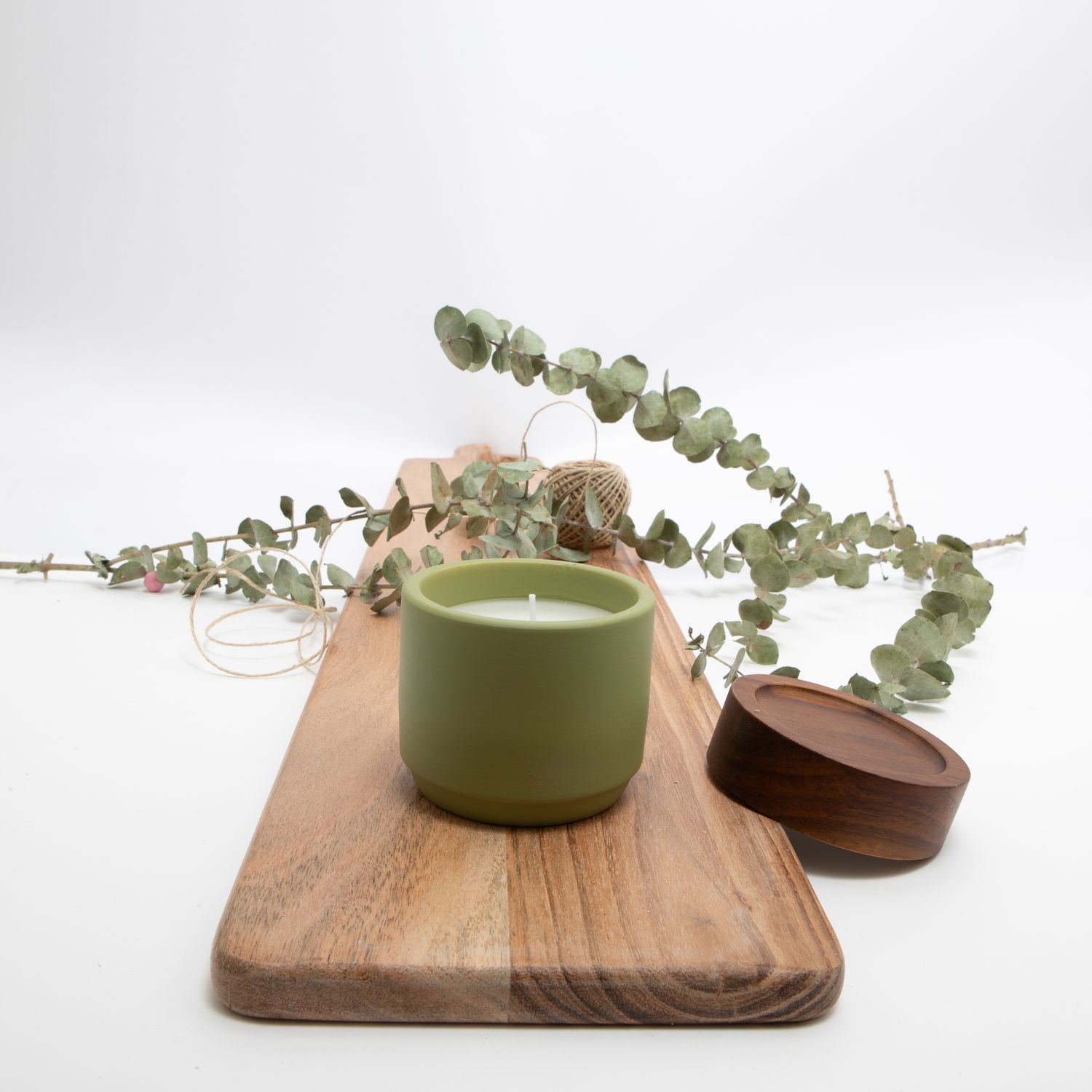 Bloempotje met kaars - zijdegroen