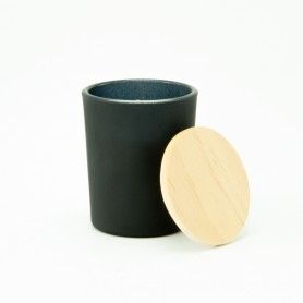 Geurkaarsje Met Houten Deksel - Frosted Zwart