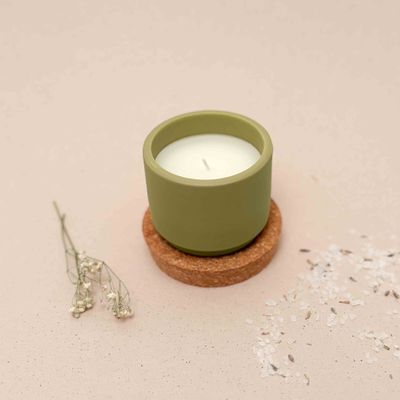 Bloempotje met kaars - zijdegroen