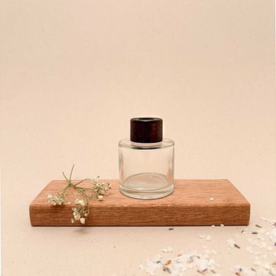Geurflesje met donker houten top 50 ml I transparant I per 6 stuks
