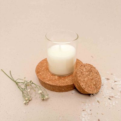 Geurkaarsje wit met houten deksel