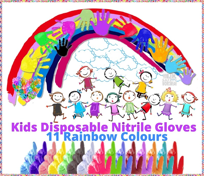 KIDS Disposable Nitrile Gloves - 11 Vibrant Cute Rainbow Colours - XS