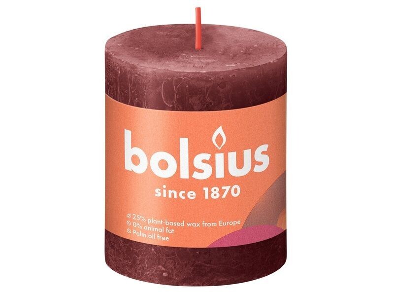 Bolsius stompkaars rustiek velvet red 8x6.8cm 1 stuk