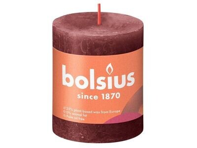 Bolsius stompkaars rustiek velvet red 8x6.8cm 1 stuk