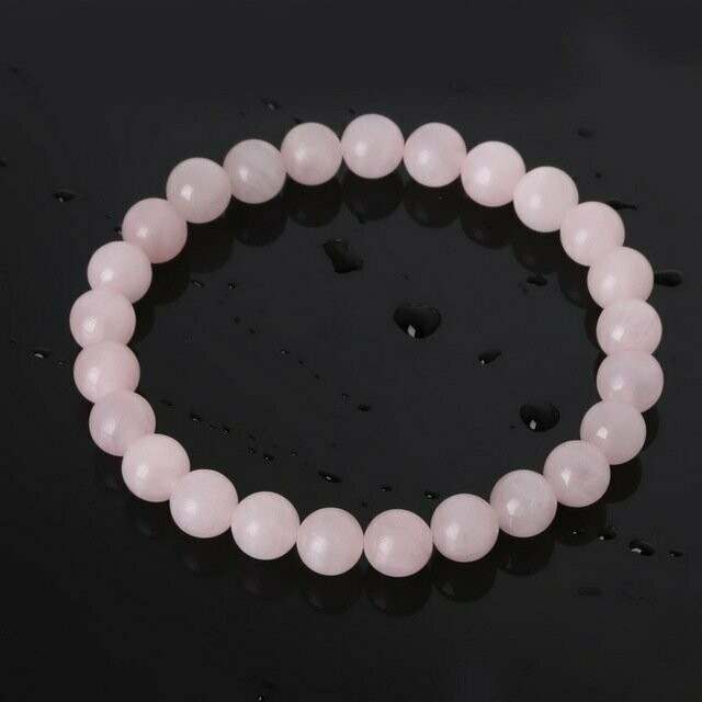 Bracelet handmade en pierre fine naturelle  quartz rose, perles de 8 mm, diam : 5,5 cm, neuf