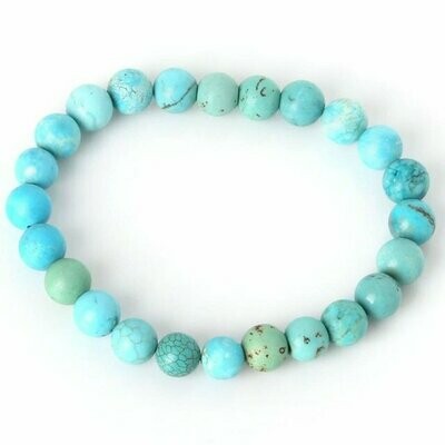 Bracelet handmade en pierre fine naturelle turquoise, perles de 8 mm, diam : 5,5 cm, neuf