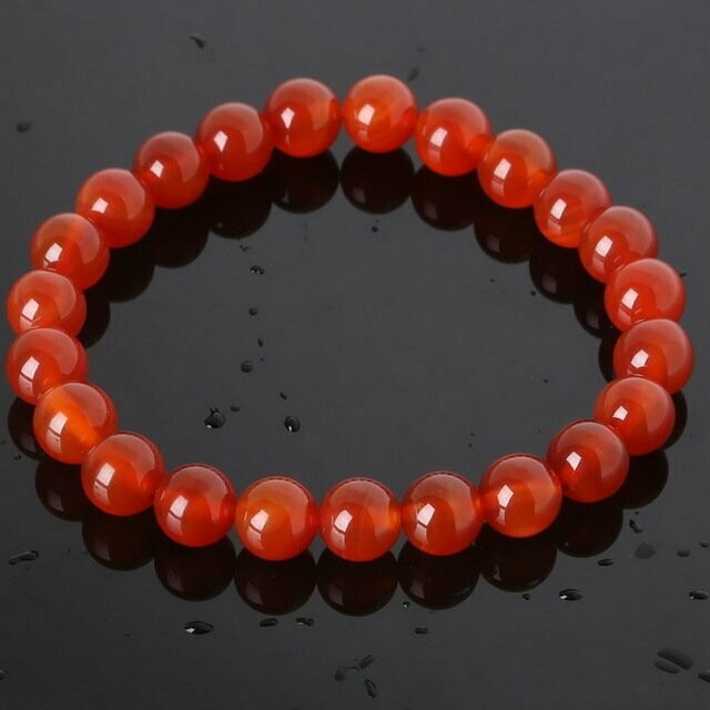 Bracelet handmade en pierre fine naturelle agate rouge, perles de 8 mm, diam : 5,5 cm, neuf