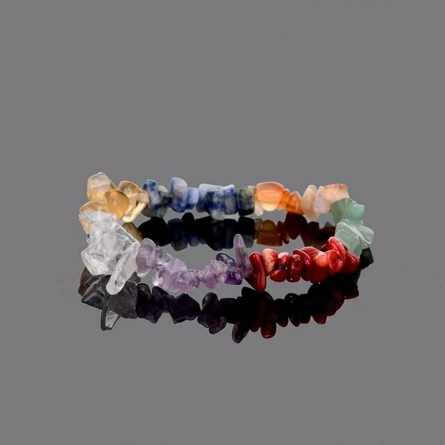 Bracelet handmade en pierres fines naturelles, perles baroques, 7 chakras, diam : 5,5 cm, neuf