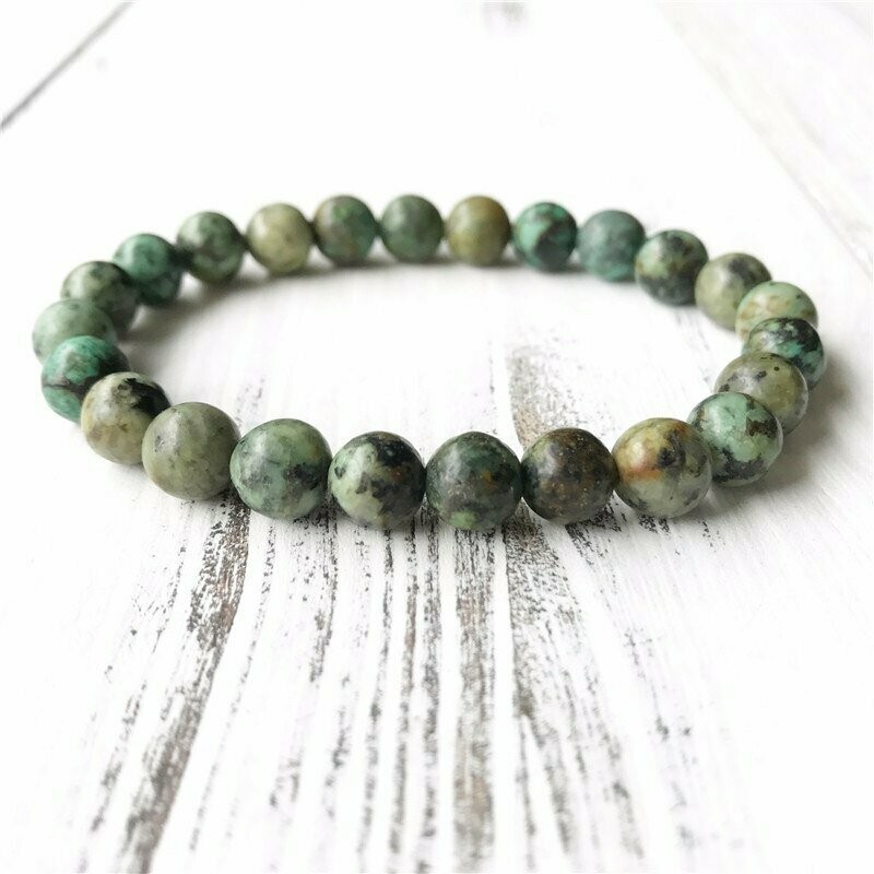 Bracelet handmade en pierre fine naturelle turquoise africaine, perles de 12 mm, diam : 5,5 cm, neuf