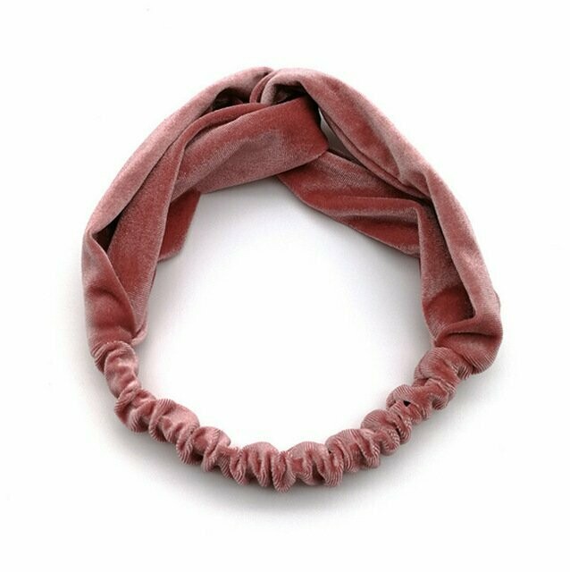 Bandeau pour cheveux look rétro, en tissu velours de couleur bois de rose, élastiqué, neuf
