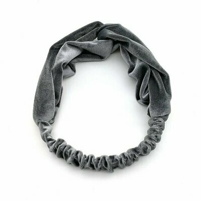 Bandeau pour cheveux look rétro, en tissu velours de couleur gris, élastiqué, neuf