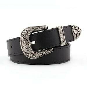 Ceinture look casual western, en cuir synthétique vegan, de couleur noir, neuve