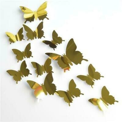 Ensemble de 12 stickers muraux 3D, motif papillon, couleur or, neufs