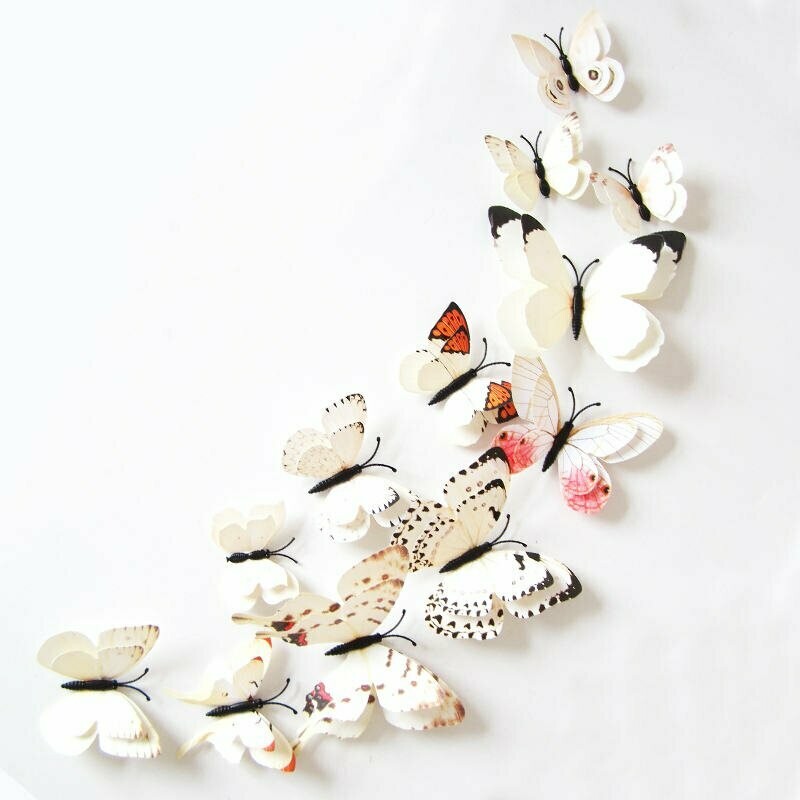 Ensemble de 12 stickers muraux 3D, motif papillon, couleur argent, neufs