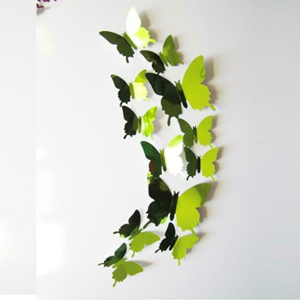 Ensemble de 12 stickers muraux 3D, motif papillon, couleur vert, neufs