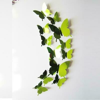Ensemble de 12 stickers muraux 3D, motif papillon, couleur vert, neufs