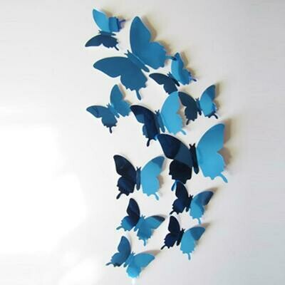 Ensemble de 12 stickers muraux 3D, motif papillon, couleur bleu, neufs