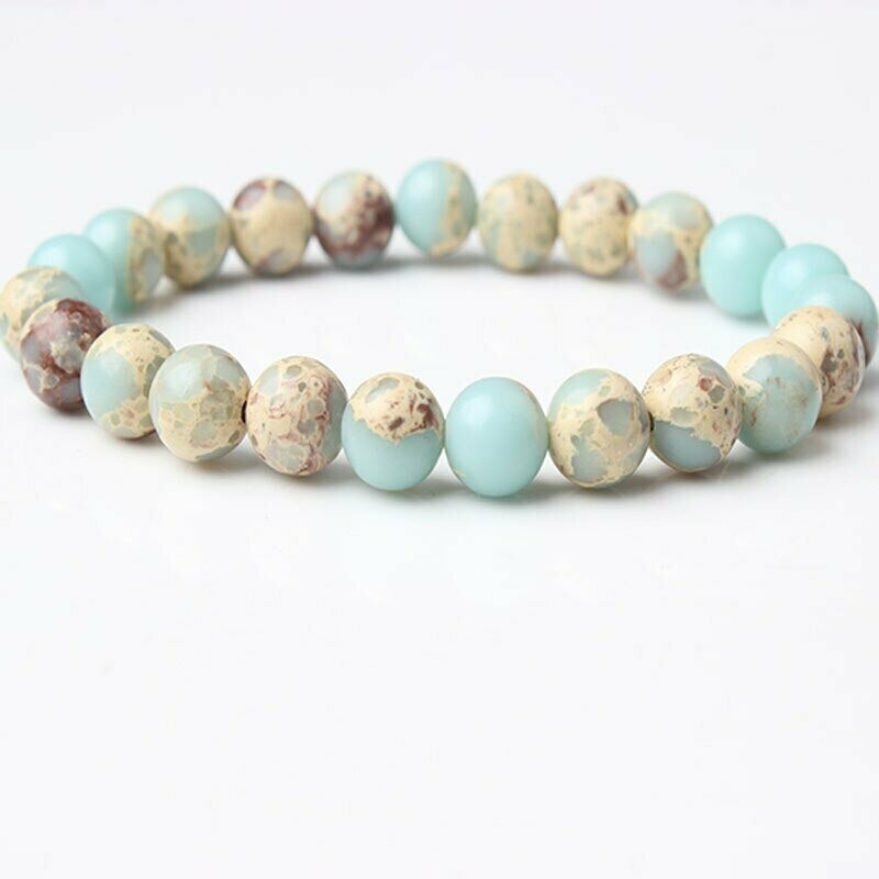 Bracelet handmade en pierre fine naturelle  jaspe shoushan, perles de 8 mm, diam : 5,5 cm, neuf