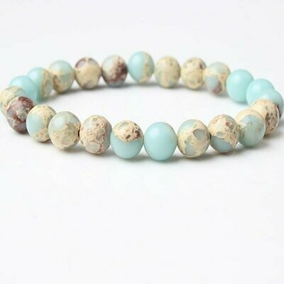 Bracelet handmade en pierre fine naturelle  jaspe shoushan, perles de 8 mm, diam : 5,5 cm, neuf