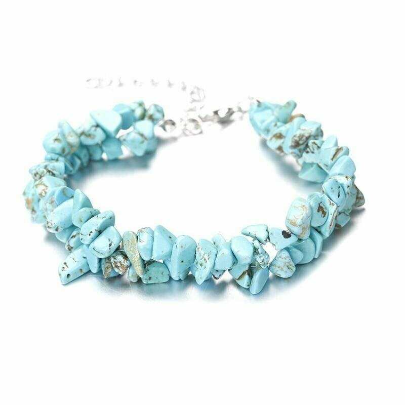 Bracelet handmade en pierre fine naturelle turquoise, perles baroques, ajustable, neuf