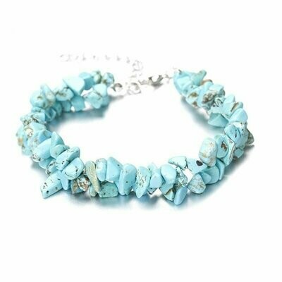 Bracelet handmade en pierre fine naturelle turquoise, perles baroques, ajustable, neuf