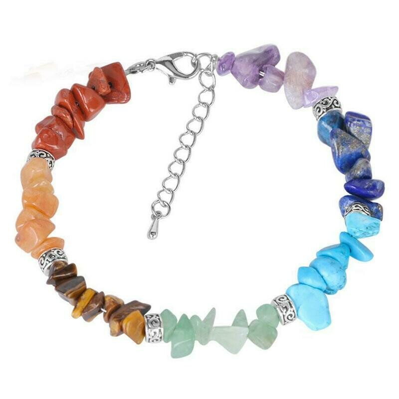 Bracelet handmade en pierres fines naturelles, perles baroques, 7 chakras, diam : 5,5 cm, neuf