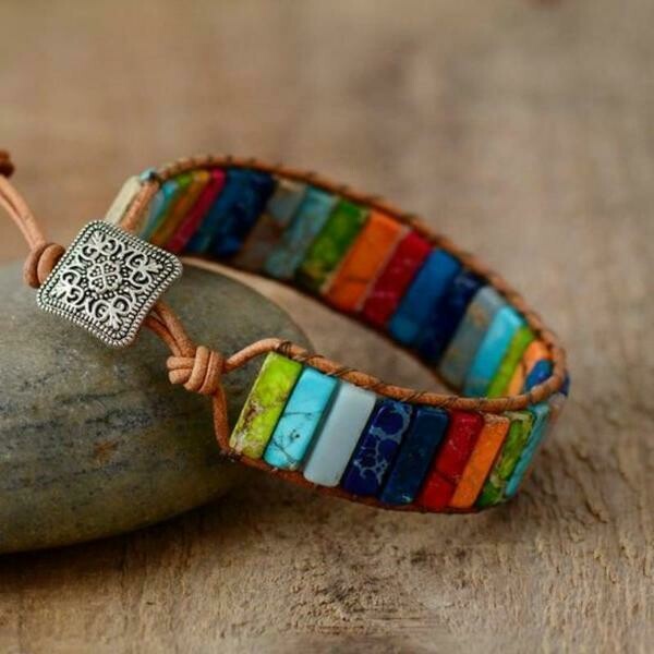 Bracelet handmade, avec jaspes sédimentaires, ajustable, neuf   - ? livraison gratuite -