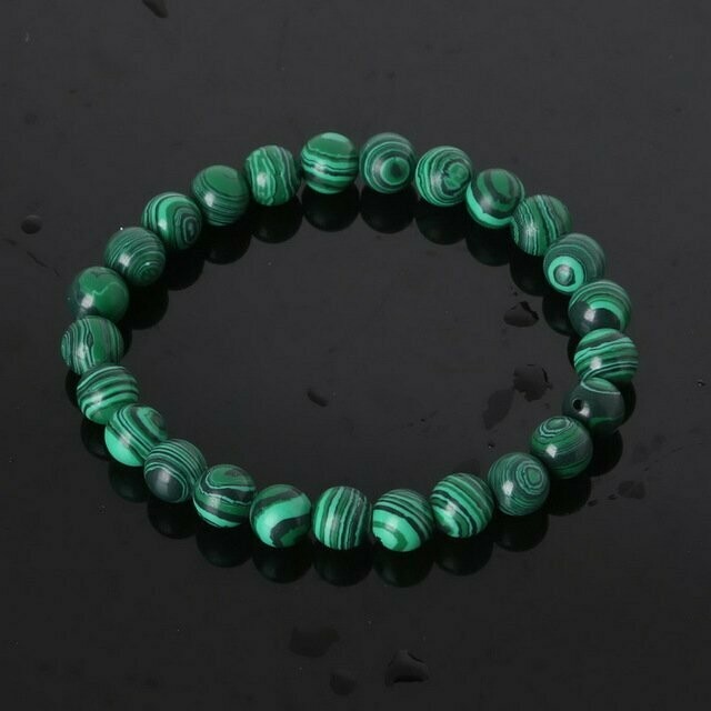 Bracelet handmade en pierre synthétique malachite, couleur vert, perles de 8 mm, diam : 5,5 cm, neuf