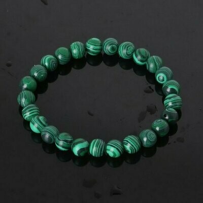 Bracelet handmade en pierre synthétique malachite, couleur vert, perles de 8 mm, diam : 5,5 cm, neuf