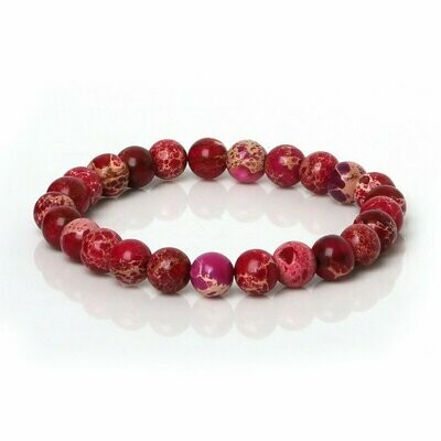 Bracelet handmade en pierre fine naturelle jaspe impériale rouge, perles de 8 mm, diam : 5,5 cm, neuf