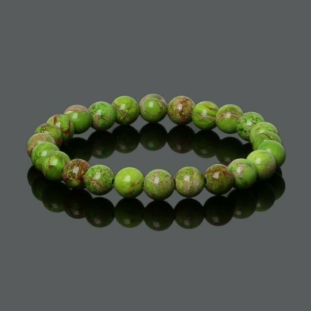 Bracelet handmade en pierre fine naturelle jaspe impériale, vert clair, perles de 8 mm, diam : 5,5 cm, neuf
