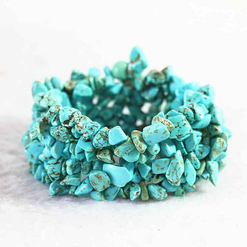 Bracelet handmade en pierre fine naturelle turquoise, multi-rangs, perles baroques, diam : 5,5 cm, neuf