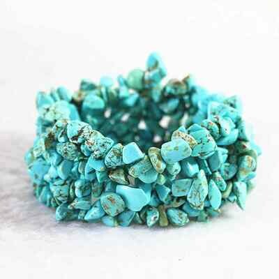 Bracelet handmade en pierre fine naturelle turquoise, multi-rangs, perles baroques, diam : 5,5 cm, neuf