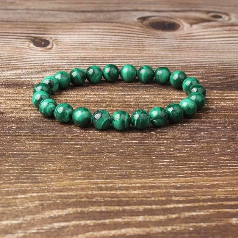 Bracelet handmade en pierre fine naturelle malachite, couleur vert, perles de 8 mm, diam : 5,5 cm, neuf