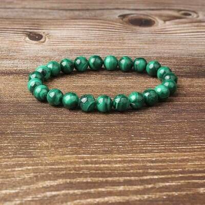 Bracelet handmade en pierre fine naturelle malachite, couleur vert, perles de 8 mm, diam : 5,5 cm, neuf