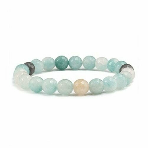 Bracelet handmade en pierre fine naturelle amazonite, perles de 8 mm facettées, diam : 5,5 cm, neuf