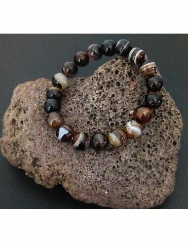 Bracelet handmade en pierre fine naturelle agate 'striped' café, perles de 8 mm, diam : 5,5 cm, neuf Bracelet handmade en pierre fine naturelle agate 'striped' café, perles de 8 mm, diam : 5,5 cm, neuf