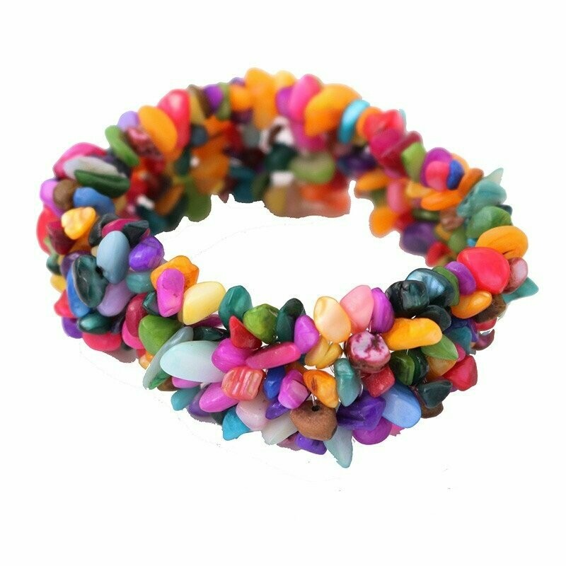 Bracelet handmade en pierre fine naturelle agate multi couleurs, multi-rangs, perles baroques, diam : 5,5 cm, neuf