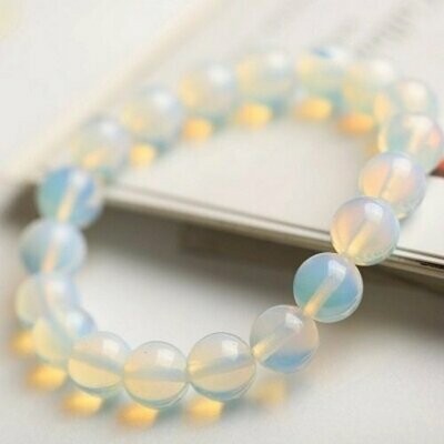 Bracelet handmade en pierre fine naturelle opale, perles de 10 mm, diam : 5,5 cm, neuf