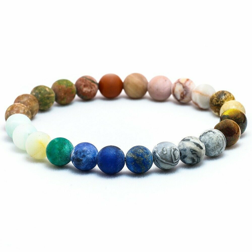 Bracelet handmade en différentes pierres fines naturelles, perles de 8 mm, diam : 5,5 cm, neuf