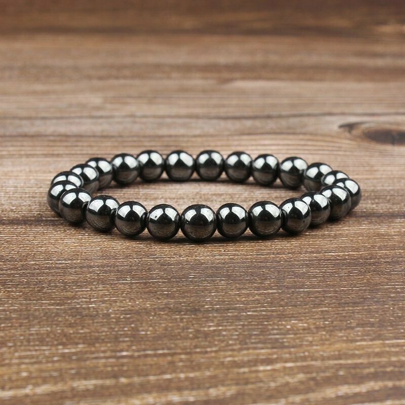 Bracelet handmade de santé, en pierre naturelle hématite, perles de 8 mm, diam : 5,5 cm, neuf