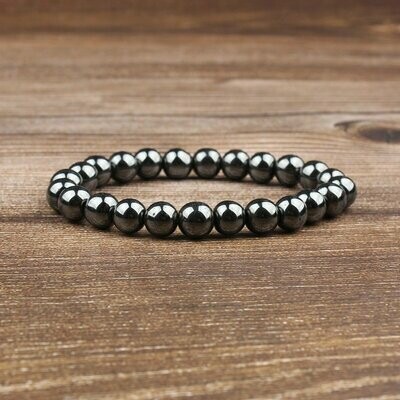Bracelet handmade de santé, en pierre naturelle hématite, perles de 8 mm, diam : 5,5 cm, neuf
