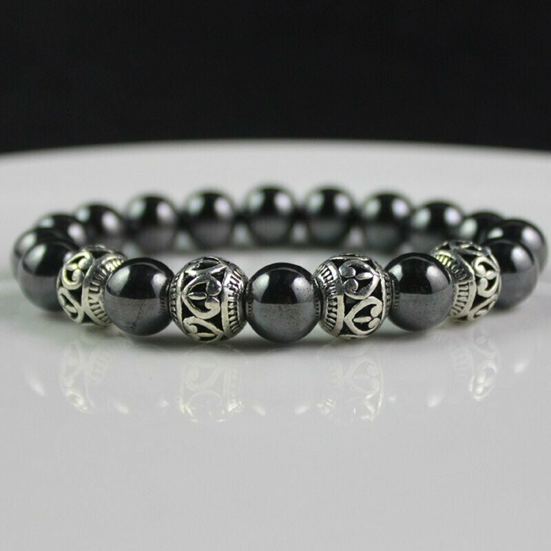 Bracelet handmade, de santé, en pierre naturelle hématite, perles de 1 cm,  diam : 5,5 cm, neuf