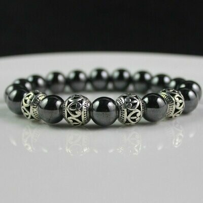 Bracelet handmade, de santé, en pierre naturelle hématite, perles de 1 cm,  diam : 5,5 cm, neuf