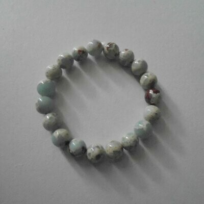 Bracelet handmade en pierre fine naturelle jaspe impériale, couleur bleu pâle, perles de 10 mm, diam : 5,5 cm, neuf