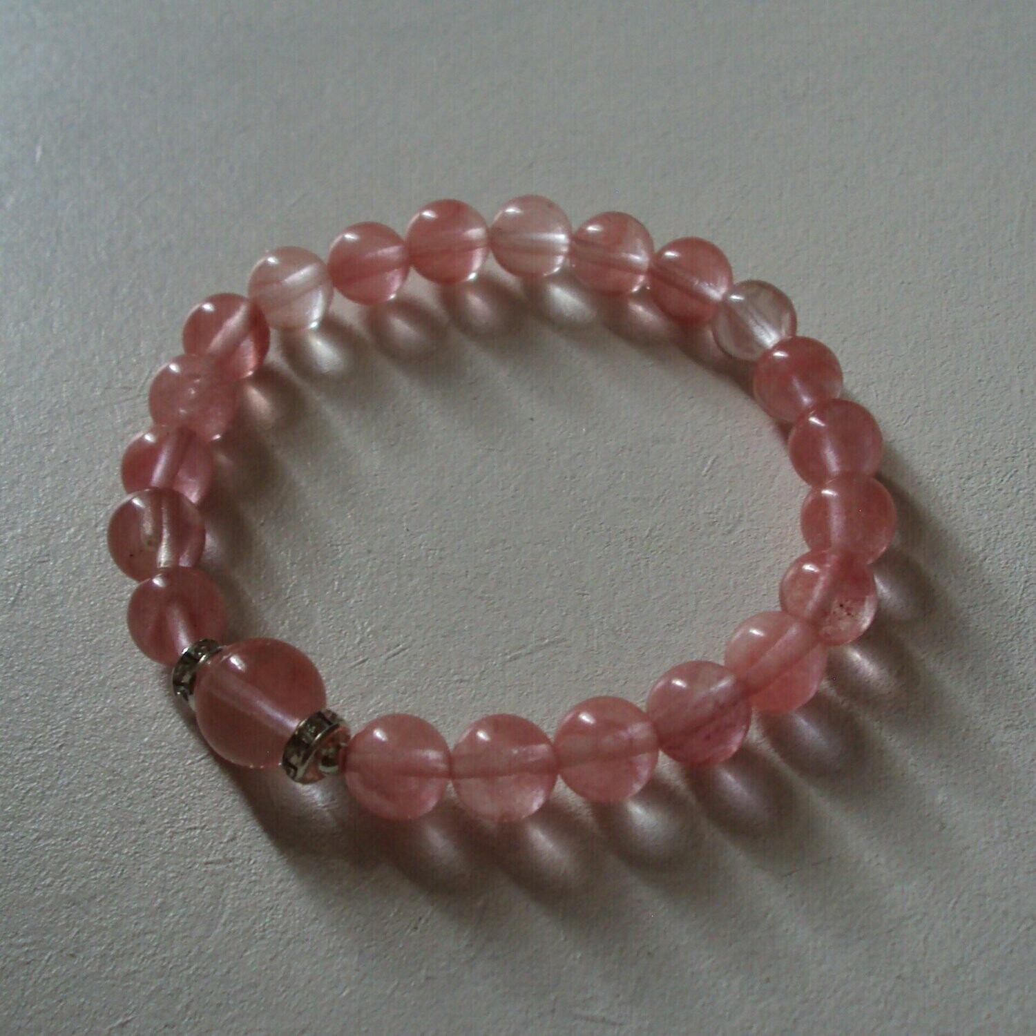 Bracelet handmade en pierre fine naturelle tourmaline melon d'eau , perles de 8 mm, diam : 5,5 cm, neuf